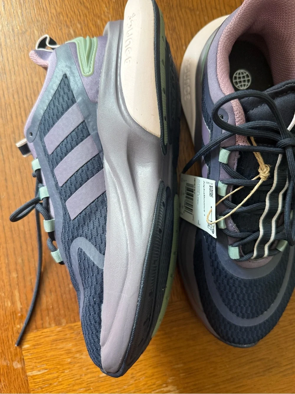 adidas Alphabounce+ Athletic Sneakers in Navy with Mauve and Mint Accents Sz 6.5